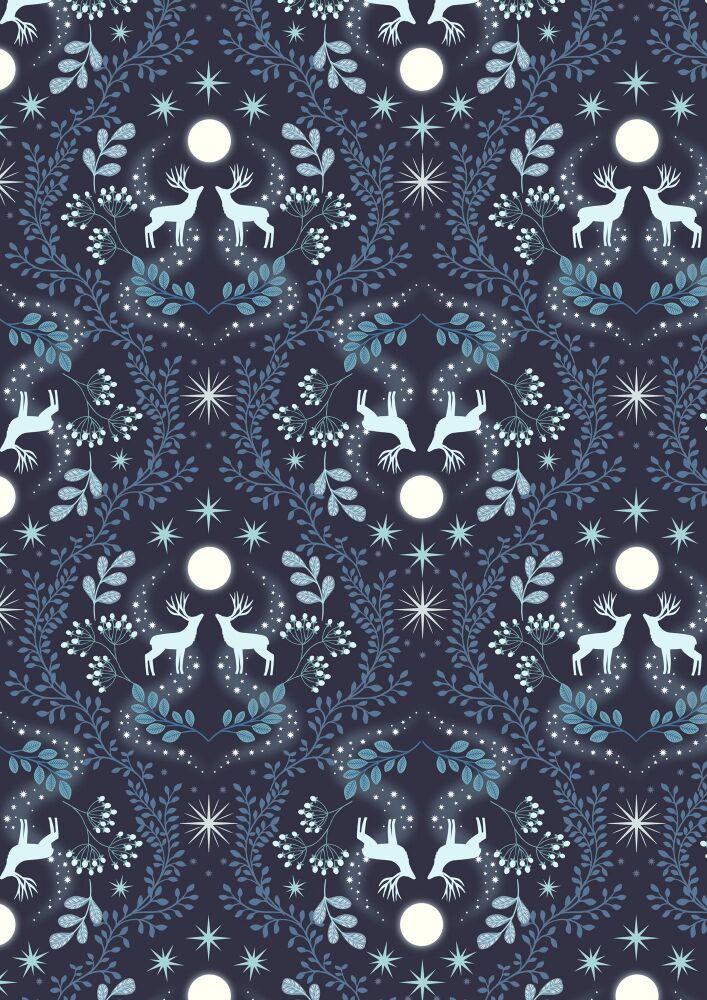 A Winter's Moon Winters moon stag on midnight blue with pearl - A952C
