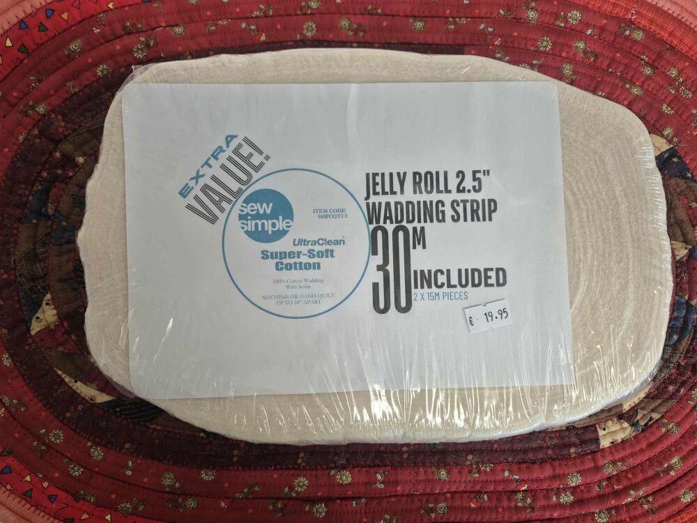 2.5" wadding strip - 100% cotton 30m roll (2x 15m)