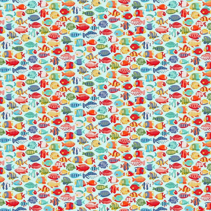 Makower Deep Blue Sea Fish Shoal light blue 139/B2