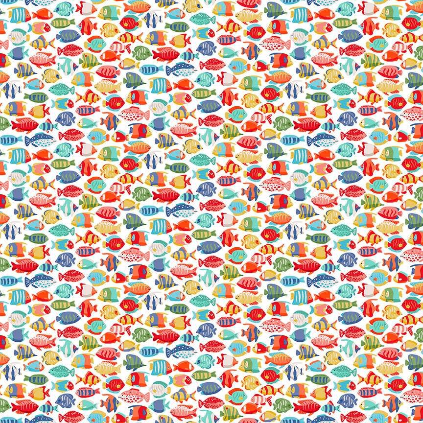 Makower Deep Blue Sea Fish Shoal White 139/W