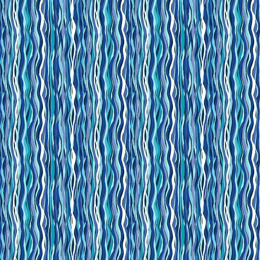 Makower Deep Blue Sea Wave Stripe Lt Blue 144/B2