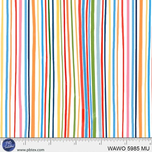 What a World by Jill Macdonald for P&B Textiles Rainbow Skinny Stripe on White 05985MU