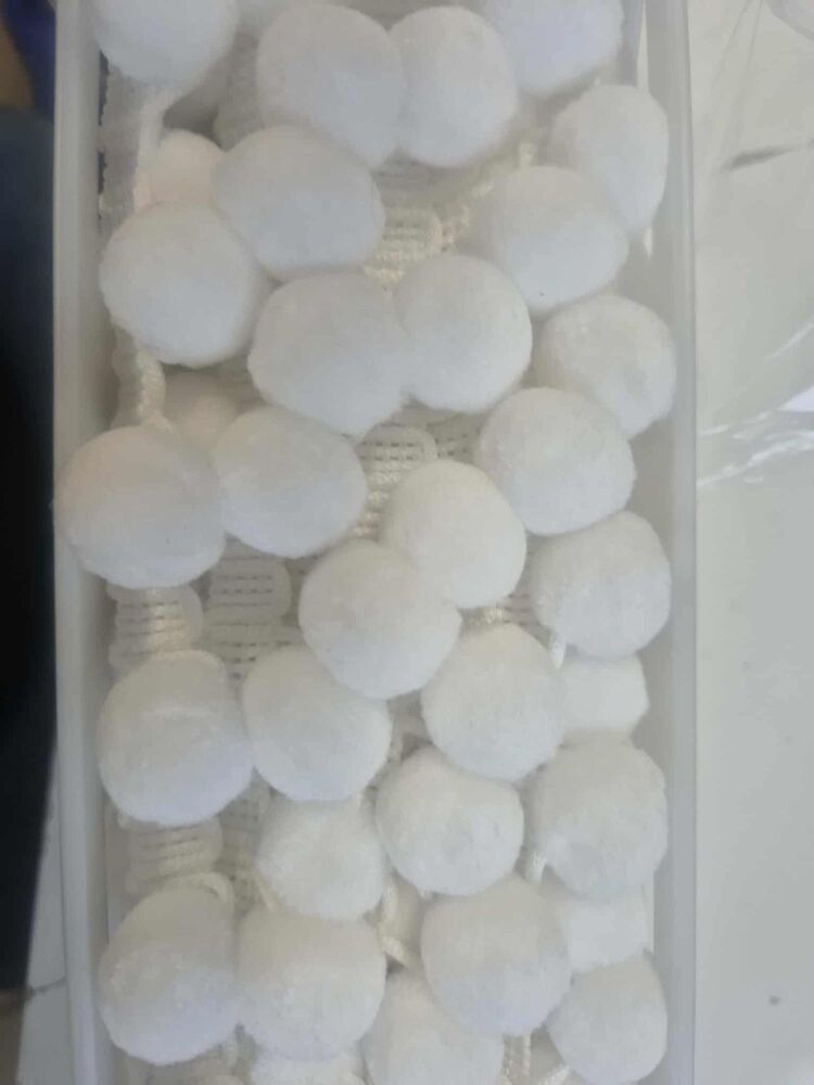 Large pom pom  - sold by the metre - White on White band