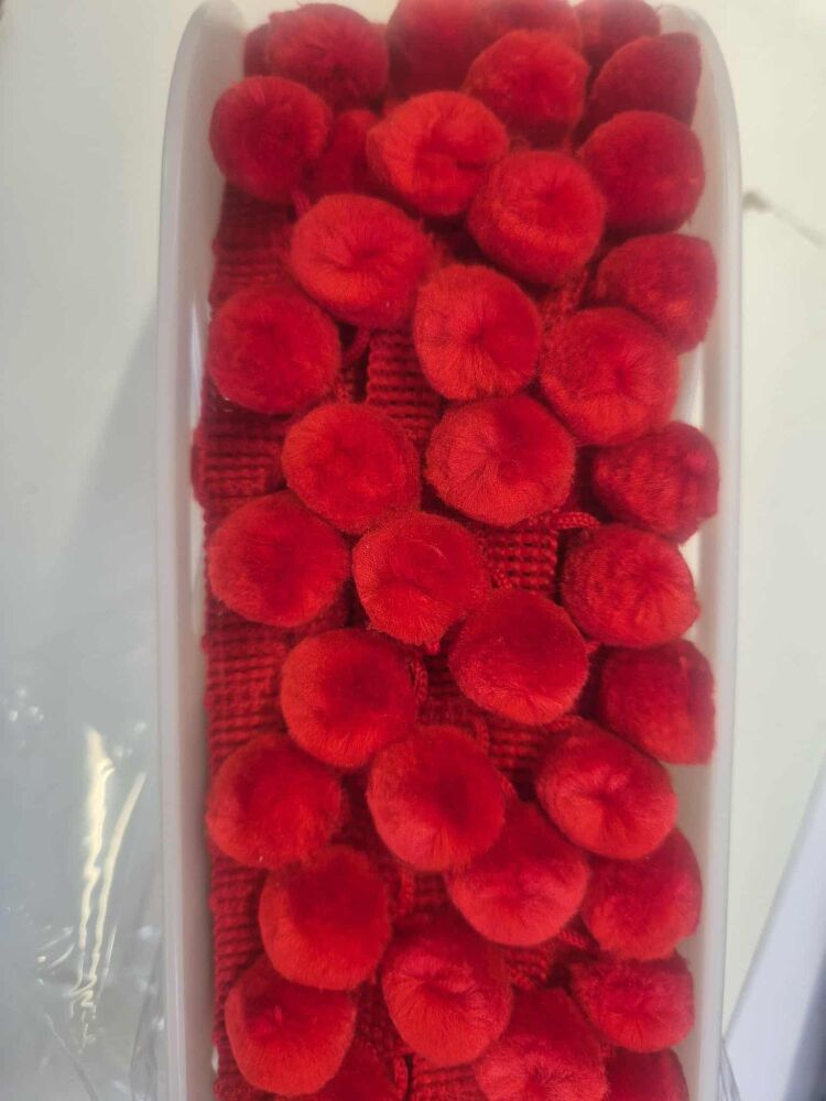 Large pom pom  - sold by the metre - Red on Red band