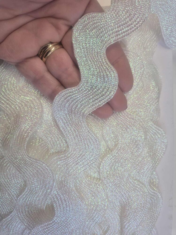 Giant Ric Rac -sold by the metre - Mother of Pearl/White metallic