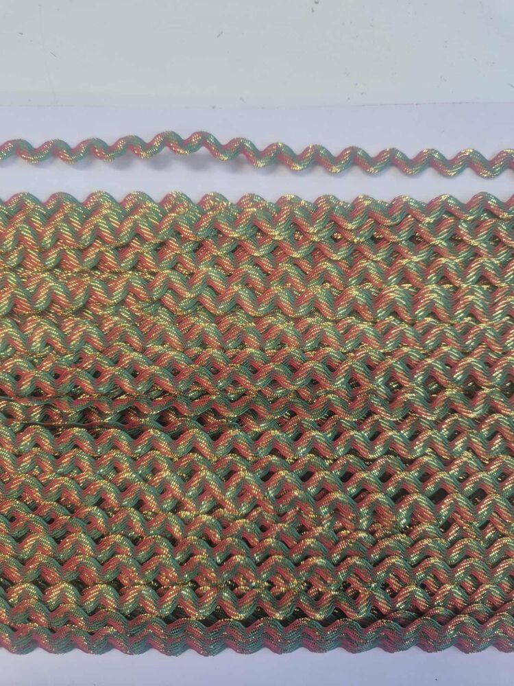 small Ric Rac -sold by the metre - red/green/gold metallic