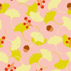 Freddie's Flowers by Fin Fabrics 250306-12 leaves & acorns on pink