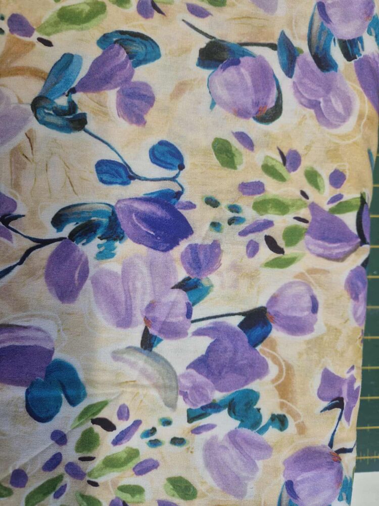 Sew Cool 60" large purple & blue flower/bud on cream