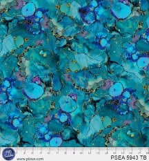 Painted Sea by Amy Tieman for P&B Textiles - 5943 TB Teal Blue with gold highlights
