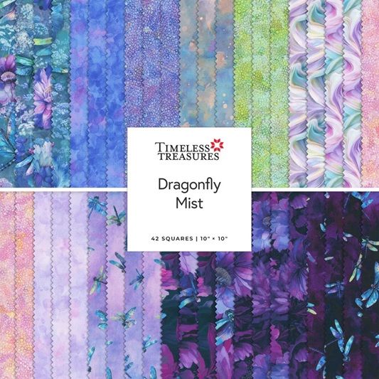 Timeless Treasures Dragonfly Mist Ten Square (layer cake) CP10Q42-CD MIST