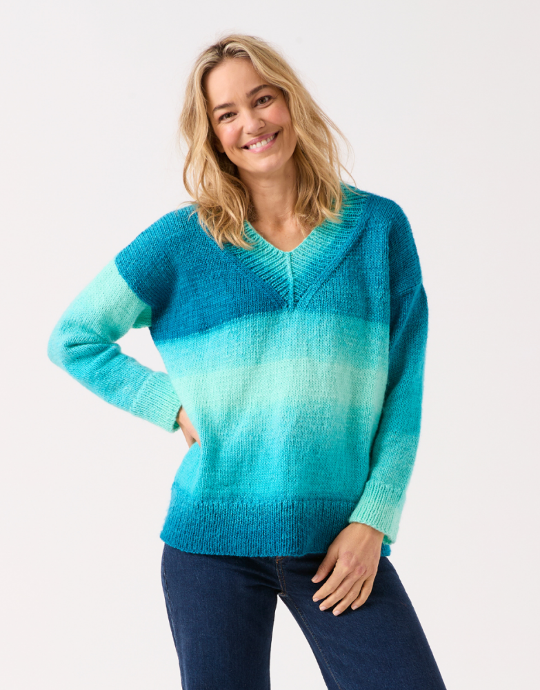 TRULY MADLY DEEP V SWEATER KNITTING PATTERN IN SIRDAR JEWELSPUN OMBRE 10845