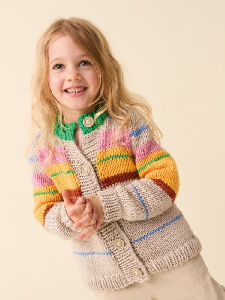 x SCANDI-STRIPED CARDI CHILDRENS KNITTING PATTERN IN SIRDAR SNUGGLY CHUNKY 2639