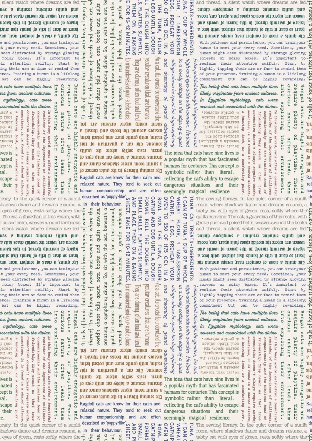 Lewis & Irene The Purrfect Book Club multi cat text on cream A964A