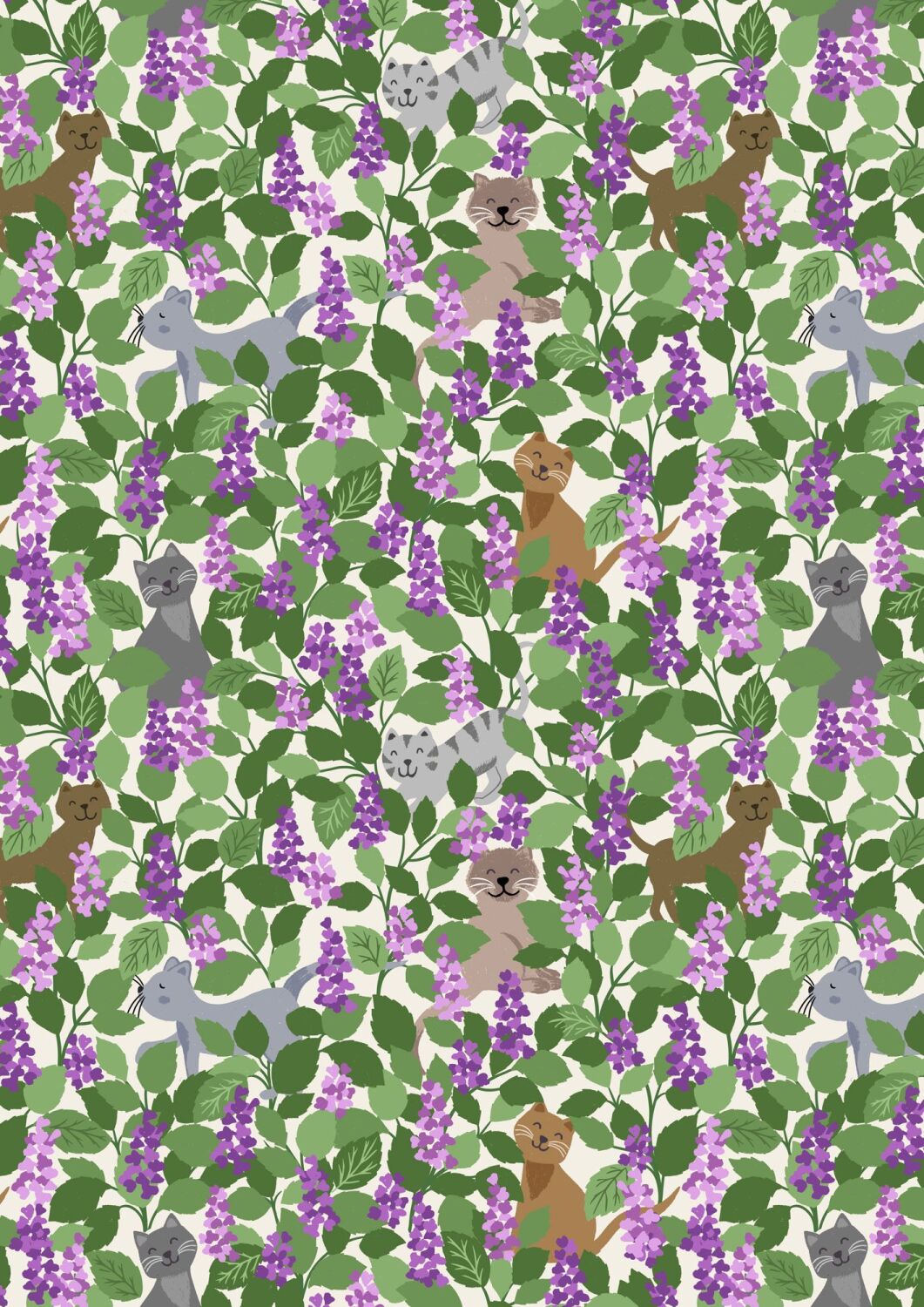 Lewis & Irene The Purrfect Book Club Catnip Multi on cream A963B