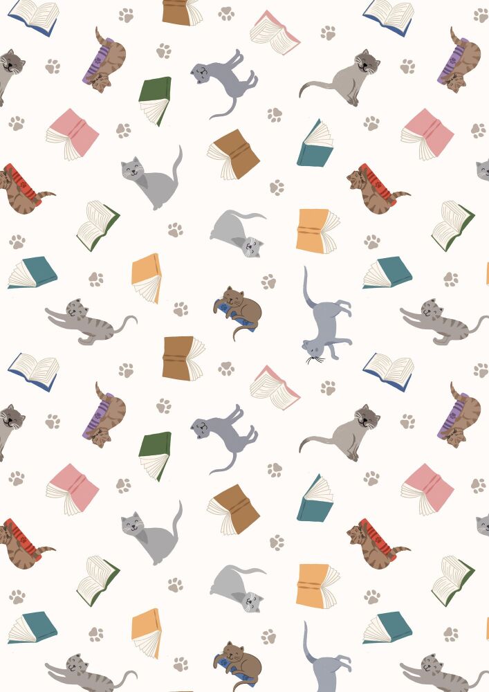 Lewis & Irene The Purrfect Book Club Scattered Cats and books on Cream A965A