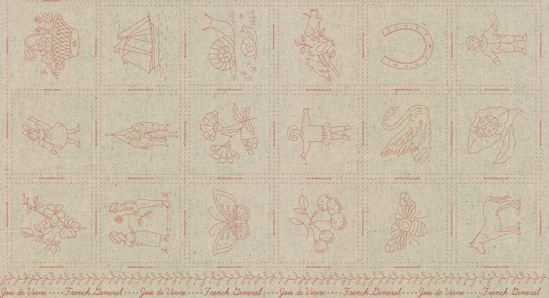 Joie de Vivre by French General for Moda 13989 11L Broderie Panel Rouge