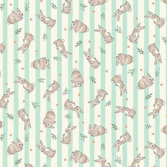 Makower Little Ones D191 T bunnies on blue stripe