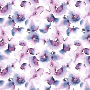 Belle Inky Watercolour FLoral 108" wide - BEL06156 CV Purple on white