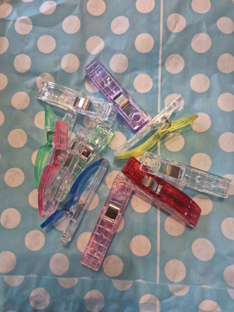 Ten Large Binding Clips - assorted colours