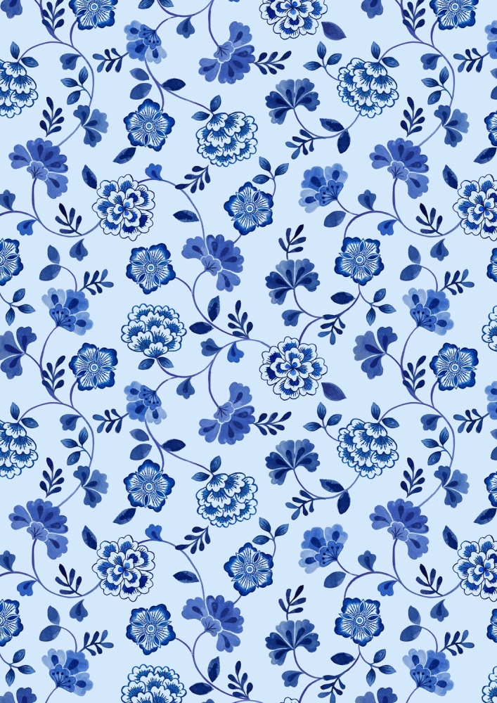 Porcelain and Sea Glass by Stuart Hillard for Lewis and Irene - Inky Floral Trails on Light Blue A996B