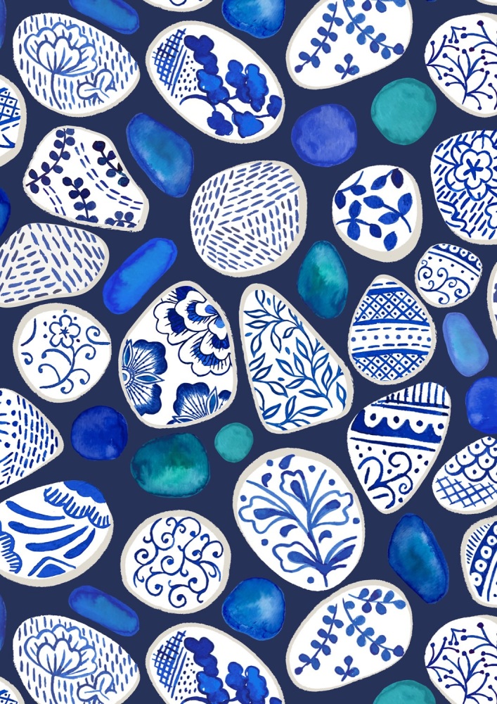 Porcelain and Sea Glass by Stuart Hillard for Lewis and Irene - Sea Glass and Pottery Fragments on Dark Blue A998C