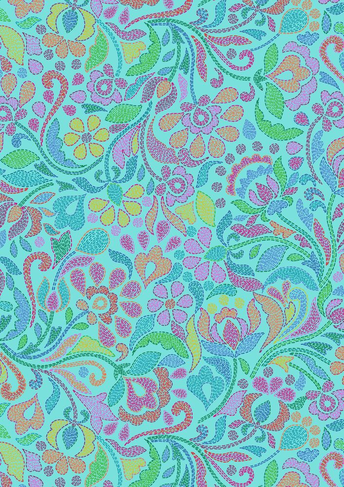 John Scott's Sambramha for Lewis & Irene Sambramha stitches on turquoise - A980B