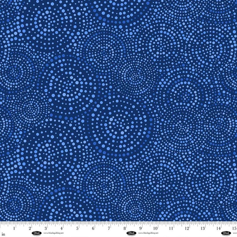 Blank Quilting Hexi Dots 108" wide Blue 4185 77
