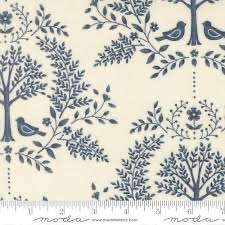 Family Tree by Deb Strain for Moda - 56160 11 Warm White (Navy tree and bird motif)