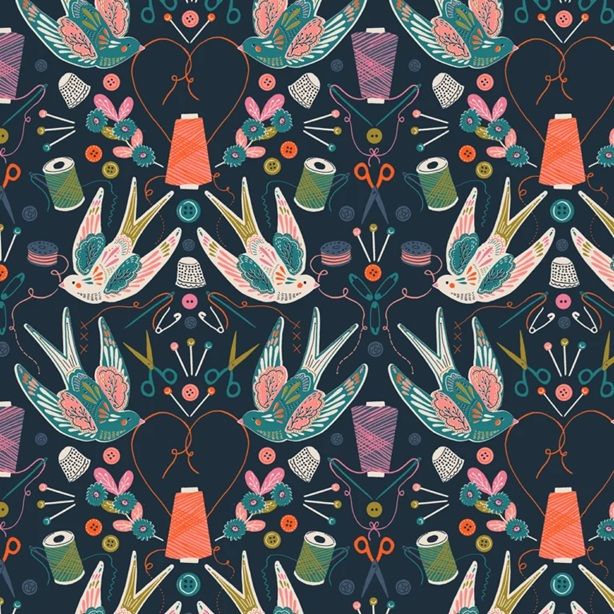 Country Sewing Club by Lena Morris for Thread & Ink Stitch & Song Navy - CSEW1031
