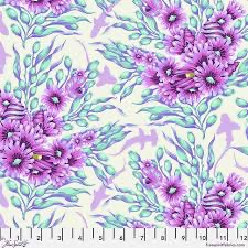 Floral Reel by Tula Pink - 267 Ultraviolet (Purple and seafood florals on white)