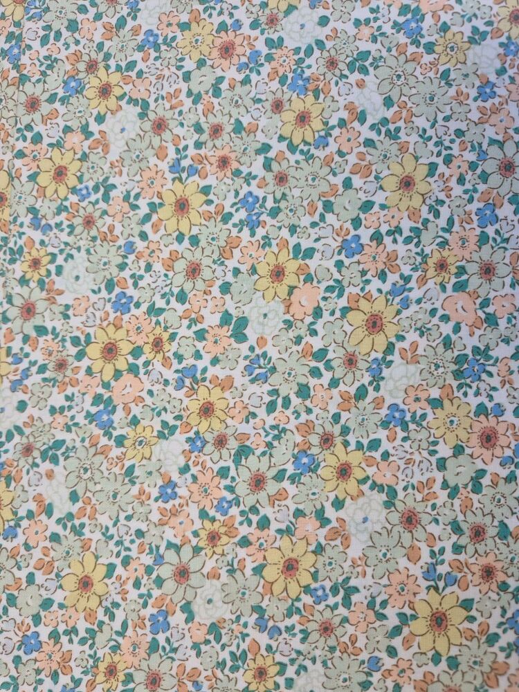 Sew Cool 60" Ditsy Floral - yellow & green on cream