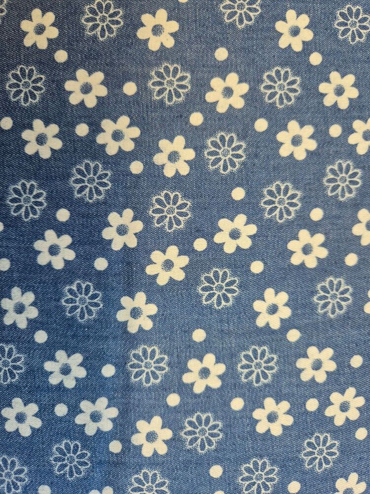 Lightweight Denim Chambray - Printed white Daisy