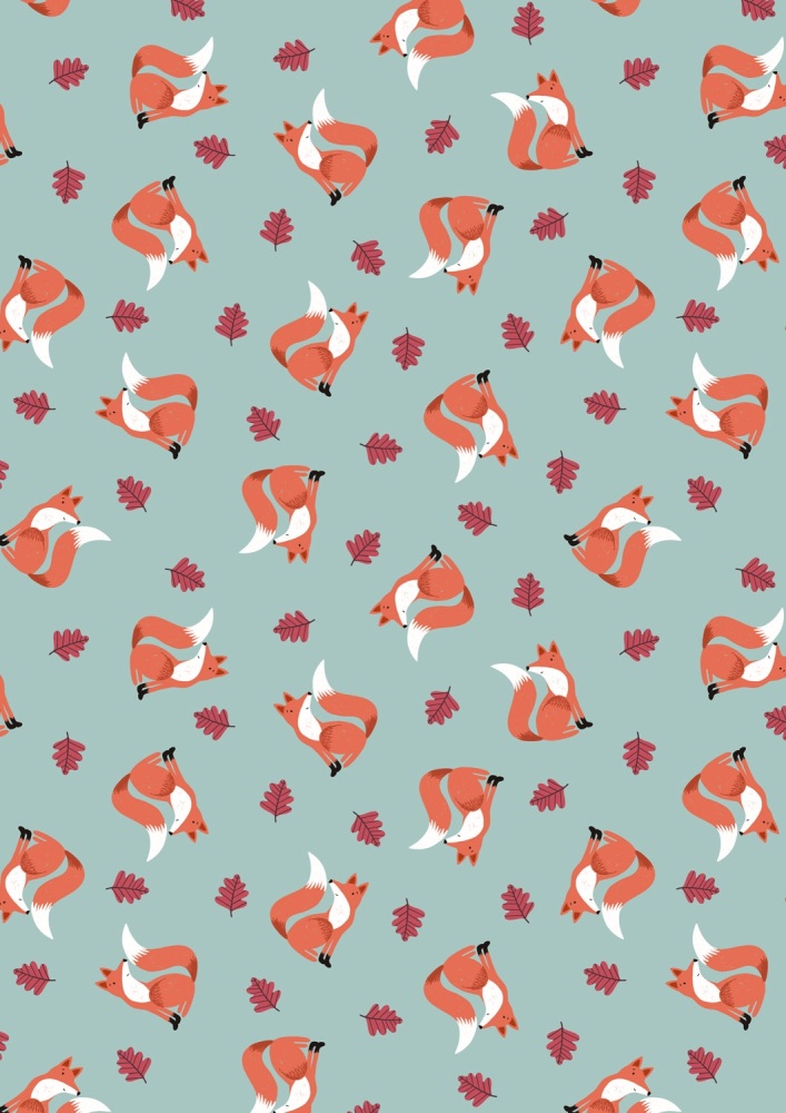 Country Comfort Flannels by Lewis and Irene - Friendly fox on duck egg - F4