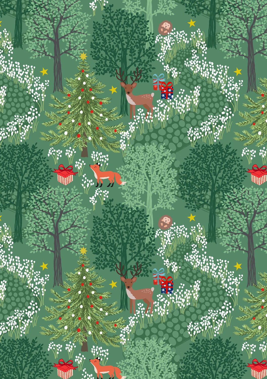Christmas in Bluebell Wood by Lewis and Irene - Green with gold metallic - 
