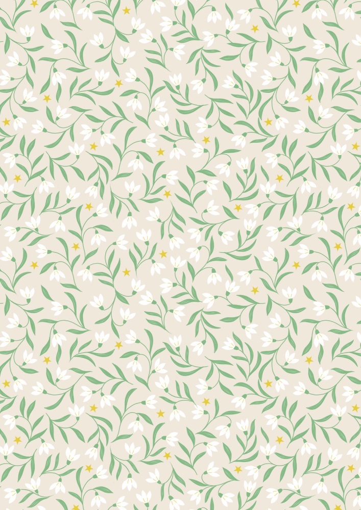 Christmas in Bluebell Wood by Lewis and Irene - Snowdrops on cream with gold metallic - C140A