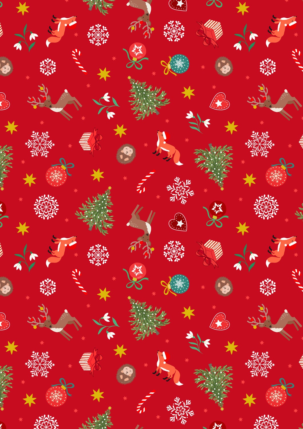 Christmas in Bluebell Wood by Lewis and Irene - Scattered festive on red wi