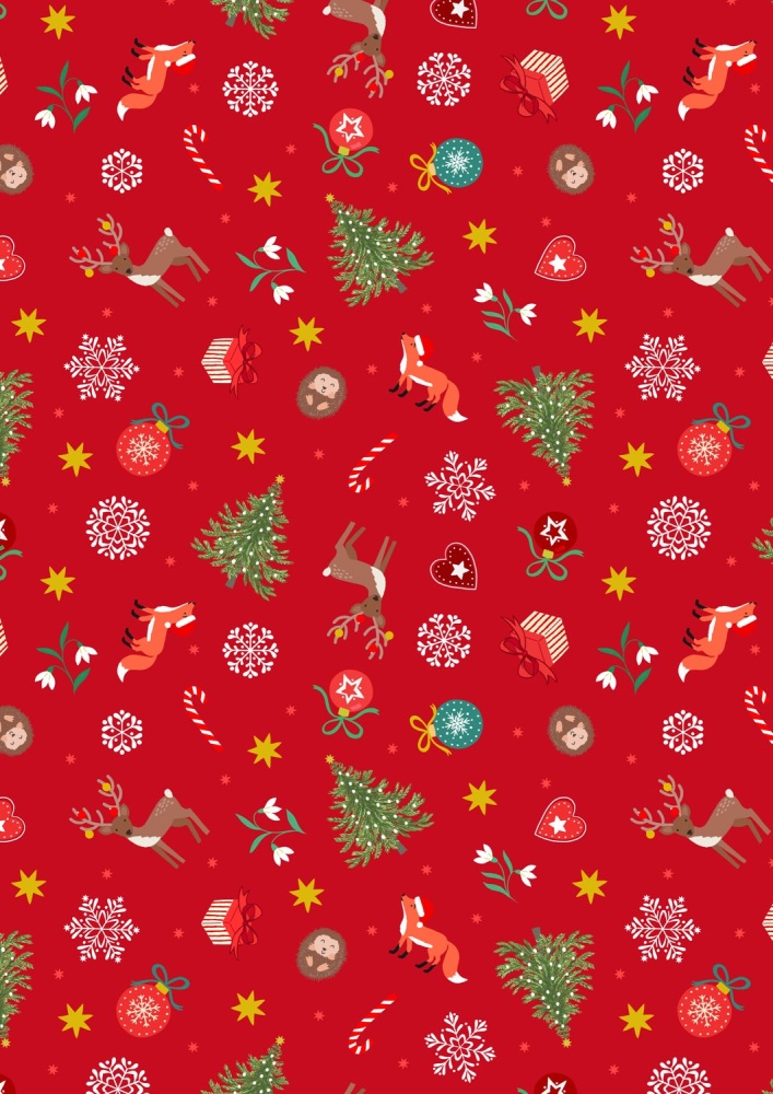 Christmas in Bluebell Wood by Lewis and Irene - Scattered festive on red with gold metallic - C141B