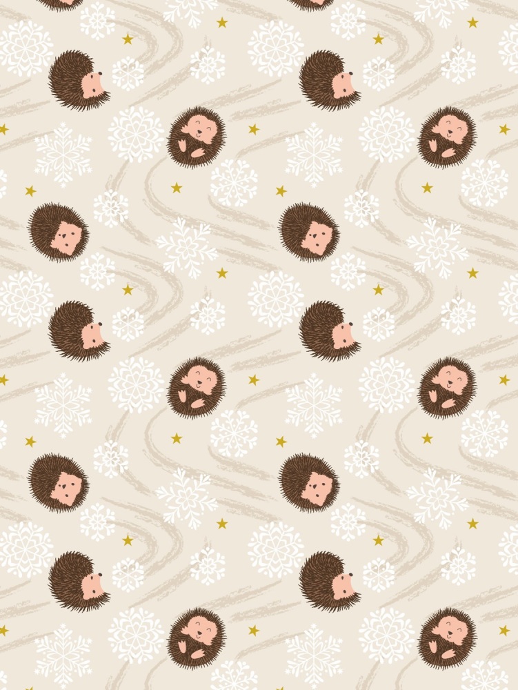 Christmas in Bluebell Wood by Lewis and Irene - Snowflake hedgehog on cream with gold metallic - C142A