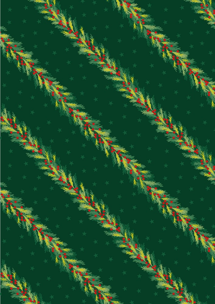 Christmas in Bluebell Wood by Lewis and Irene - Spruce garland on Christmas Green with gold metallic - C144C