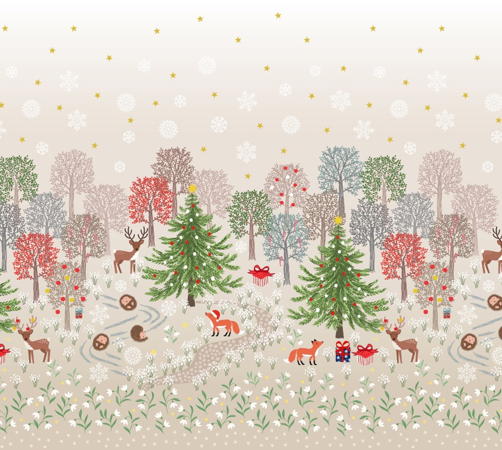 Christmas in Bluebell Wood by Lewis and Irene - Double edge border panel with gold metallic - C146