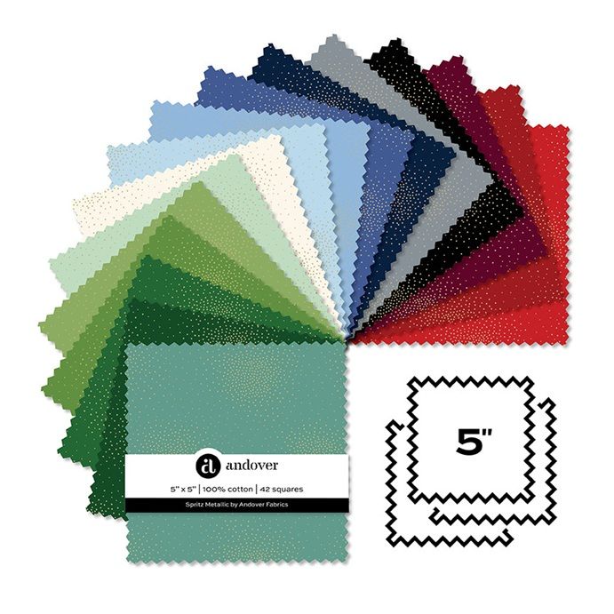Makower Spritz Metallic 5" squares (charm pack)