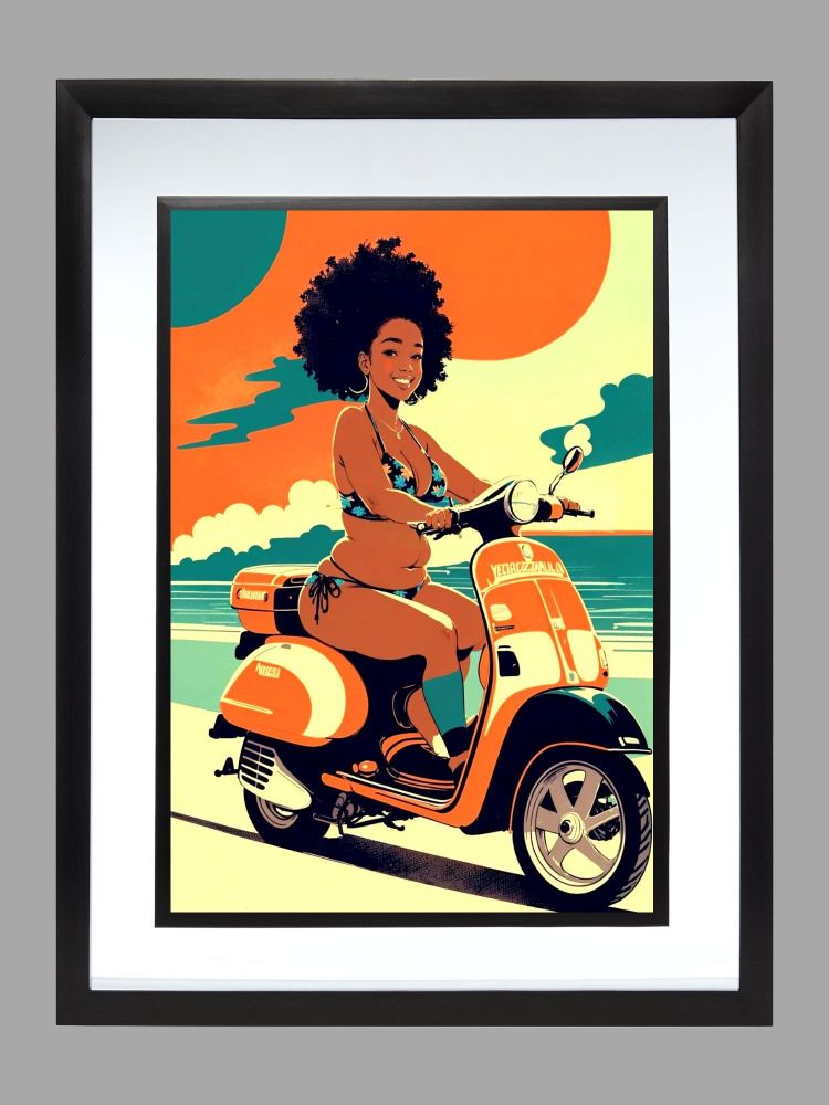 Girl on Vespa Scooter Poster Print