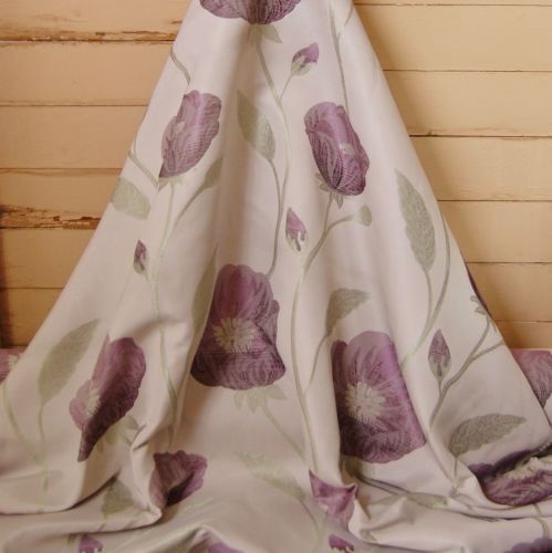 Woven Curtain Fabric With Purple Floral Pattern 072c