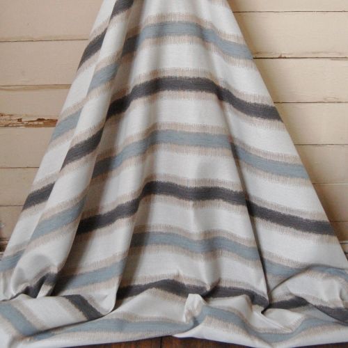 Duck Egg Blue Cream And Grey Stripe Furnishing Curtain Fabric 084c