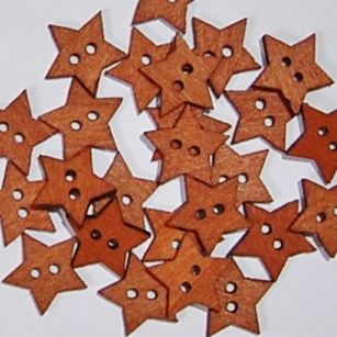 PACK OF 10 WOODEN STAR BUTTONS, 18MM - 2 HOLE.