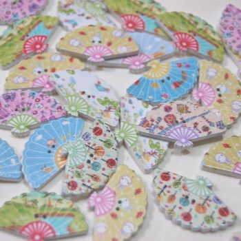 MIXED PACK OF 10 PRETTY PAINTED FAN BUTTONS, 2 HOLE.