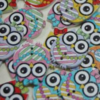 MIXED PACK OF 10 OWL'S WEARING A  BOW AND NECKLACE BUTTON EMBELLISHMENTS, 2 HOLE.