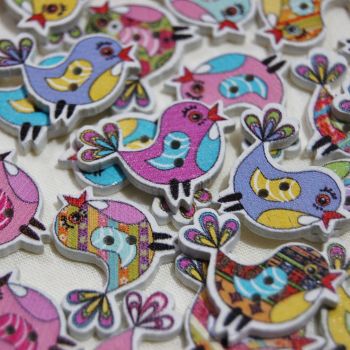 MIXED PACK OF 10 SINGING BIRD BUTTON EMBELLISHMENTS, 2 HOLE.