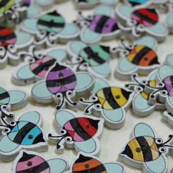 MIXED PACK OF 10 PAINTED FLYING BUG BUTTON EMBELLISHMENTS, 2 HOLE.