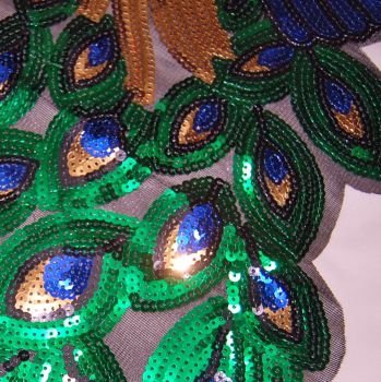 LARGE SEQUINED PEACOCK EMBELLISHMENT, SEW ON.